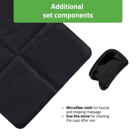 Mikrofiberduk och Gua Sha-sten som ingår i koppningssetet