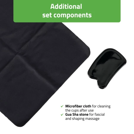 Mikrofiberduk och Gua Sha-sten som ingår i koppningssetet